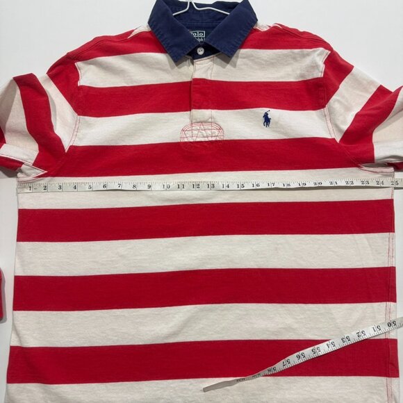 Vintage Polo Ralph Lauren Mens Long Sleeve Rugby Polo Shirt XL Red White Stripe - Picture 7 of 8